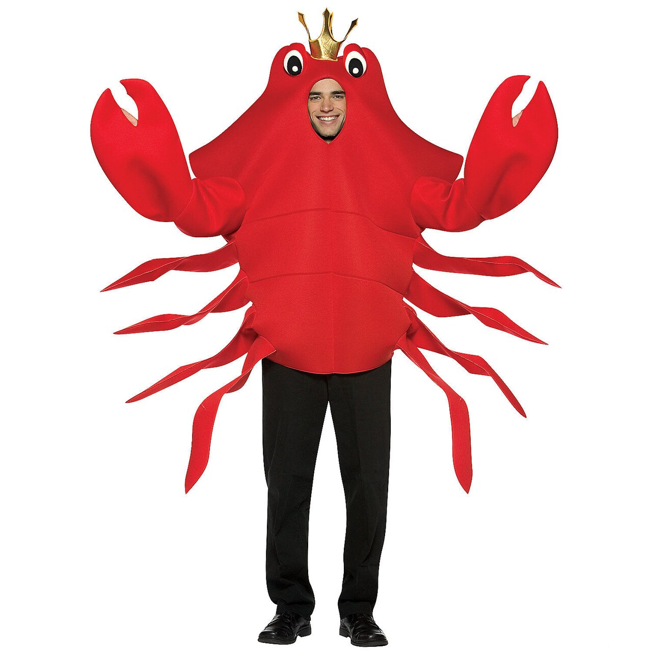 King Crab Adult Costume Red Tunic Hood Headpiece and Claw Mitts